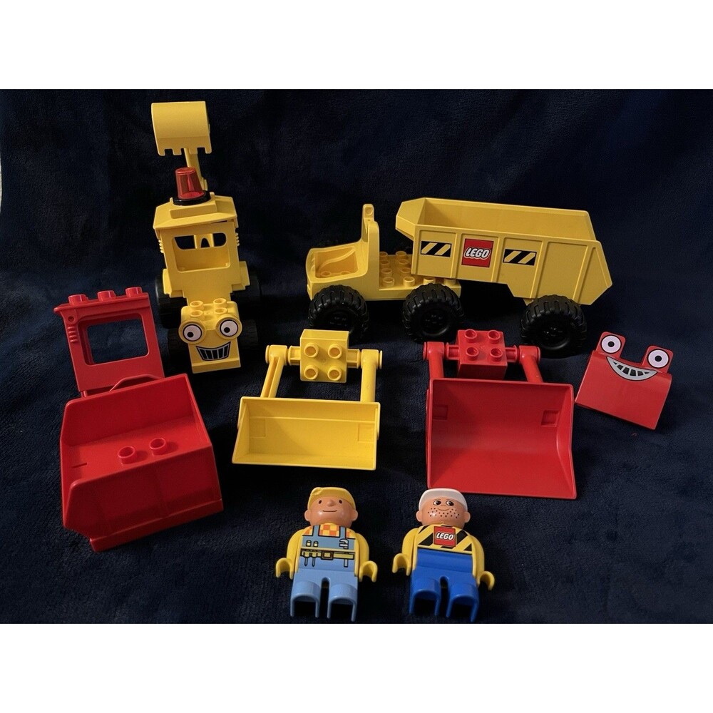 LEGO DUPLO Construction Lot Dump Truck Crane Loader 2 Figures Buckets Vehicles
